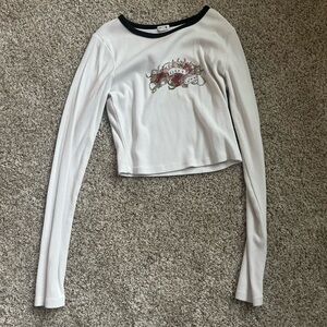 Garage White and Black Long Sleeve Crop Top
